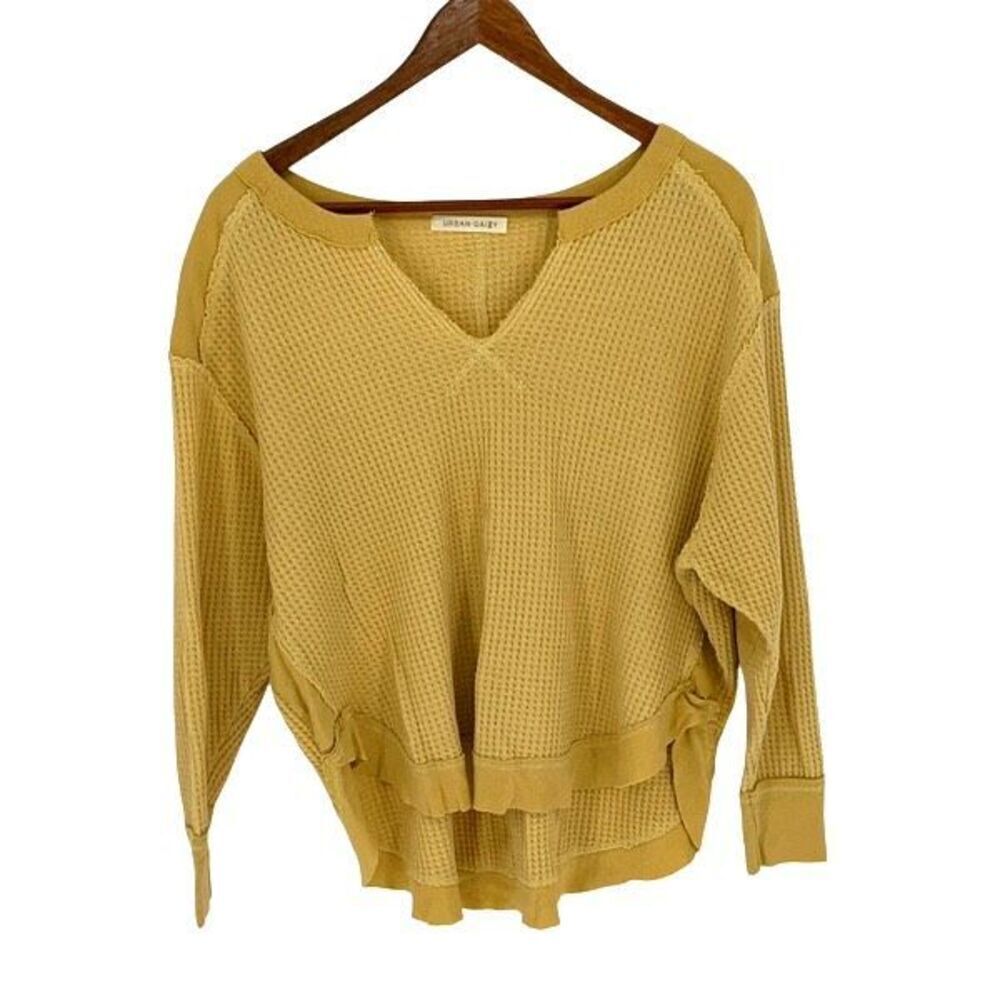 Urban Daizy Womens Dolman Long Sleeve Waffle‎ Knit Top Yellow Size Medium